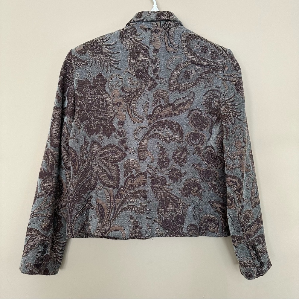 Vintage Women 8P Tapestry Jacket Blazer Blue Brown Career Academia Office Petit - Picture 7 of 12